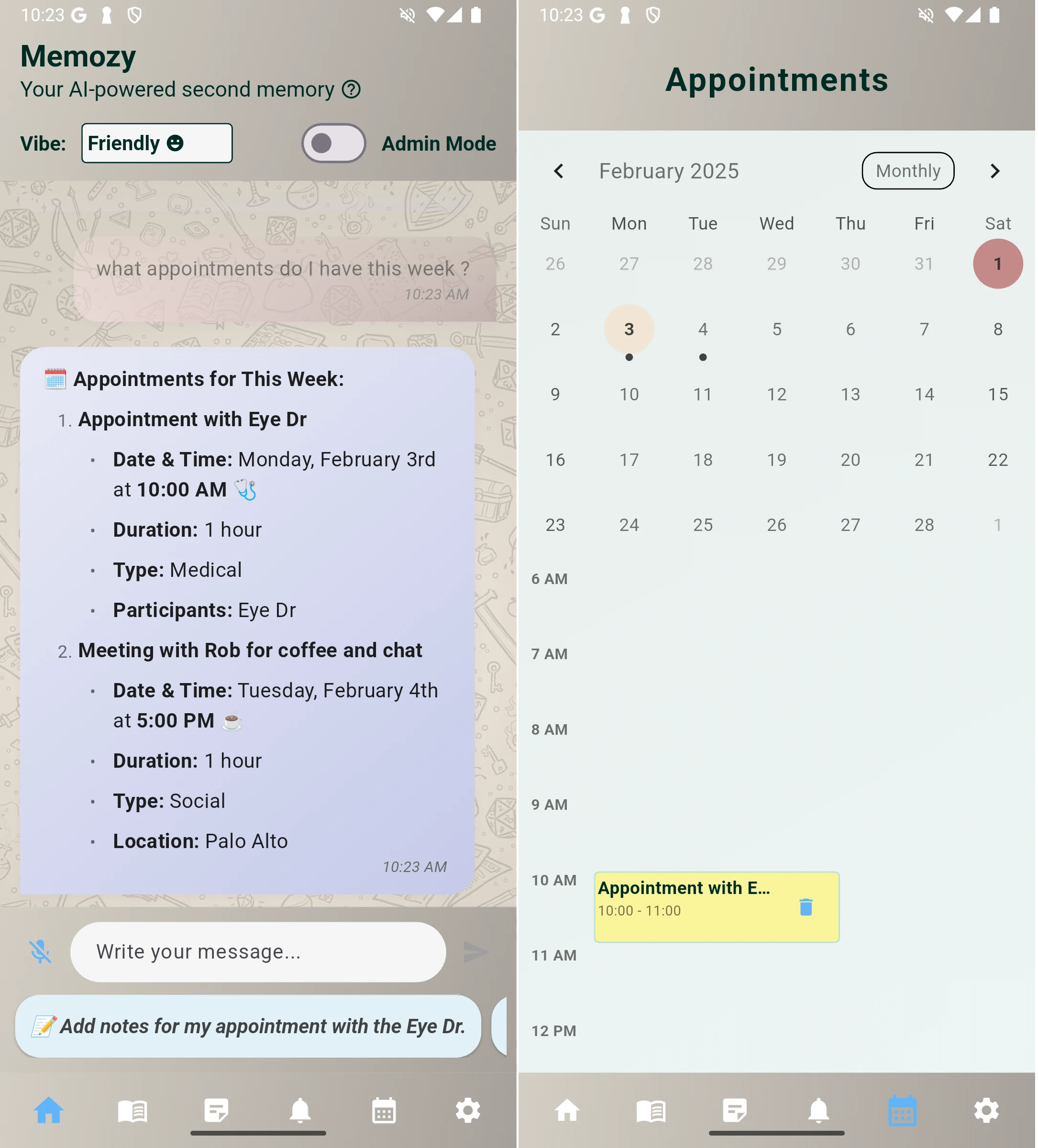 Viewing Appointments in Memozy