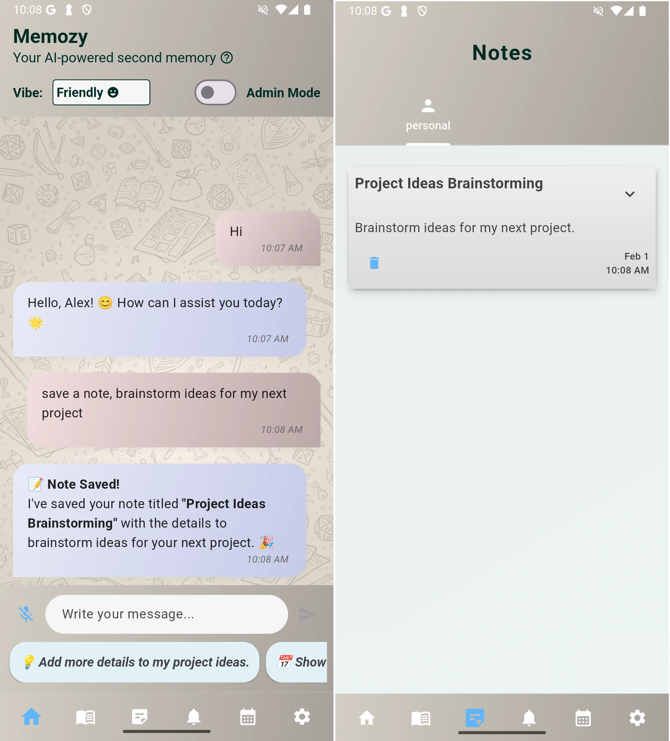 Saving a Note in Memozy