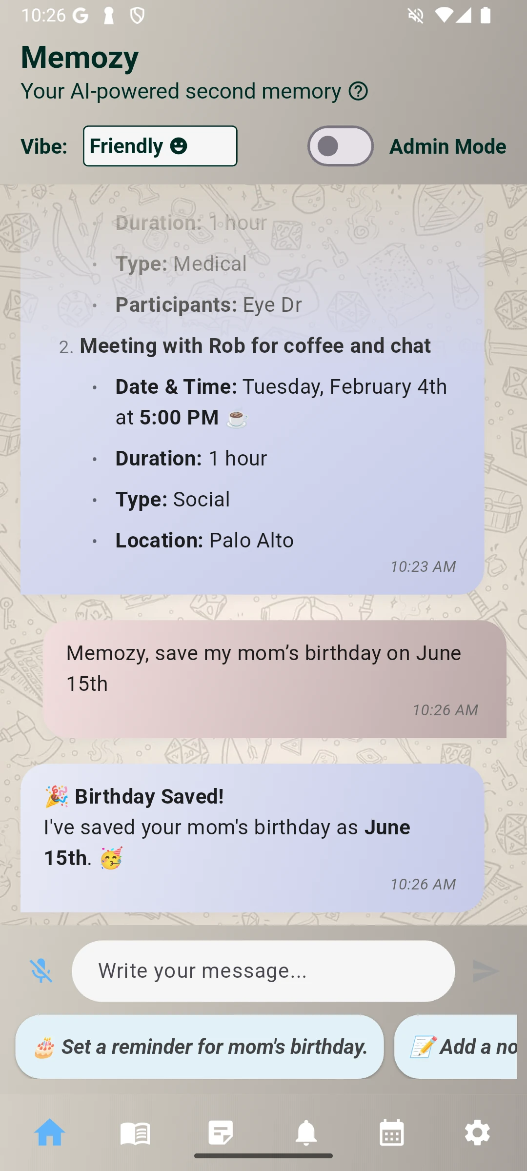 Saving Personal Info in Memozy