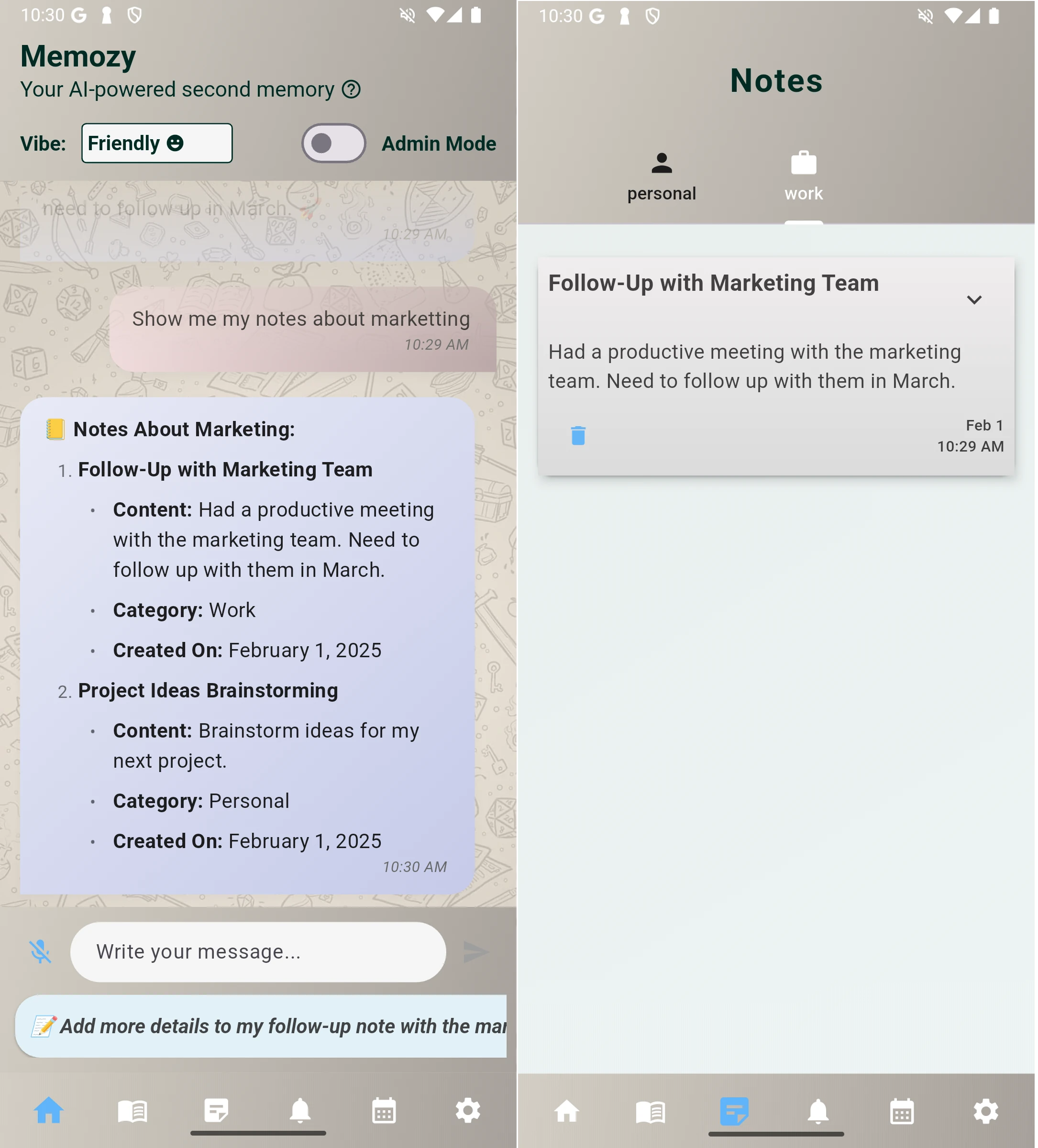 Searching for Notes in Memozy